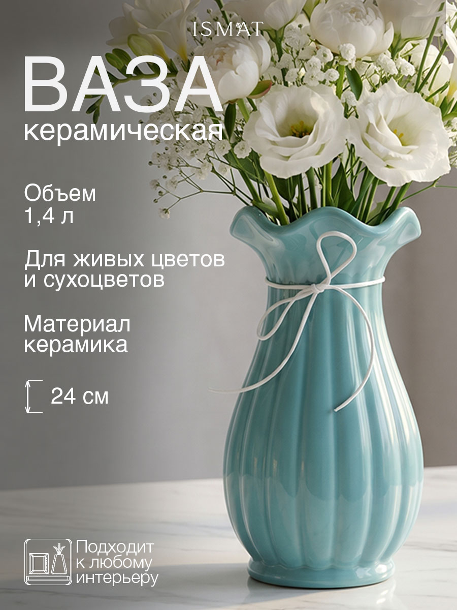 Ваза керамическая настольная интерьерная бирюзовая