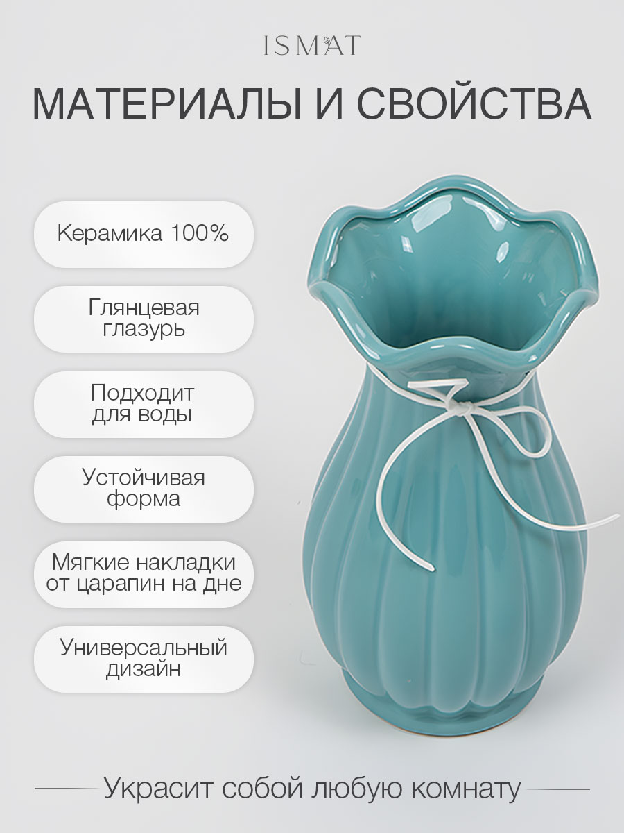 Ваза керамическая настольная интерьерная бирюзовая