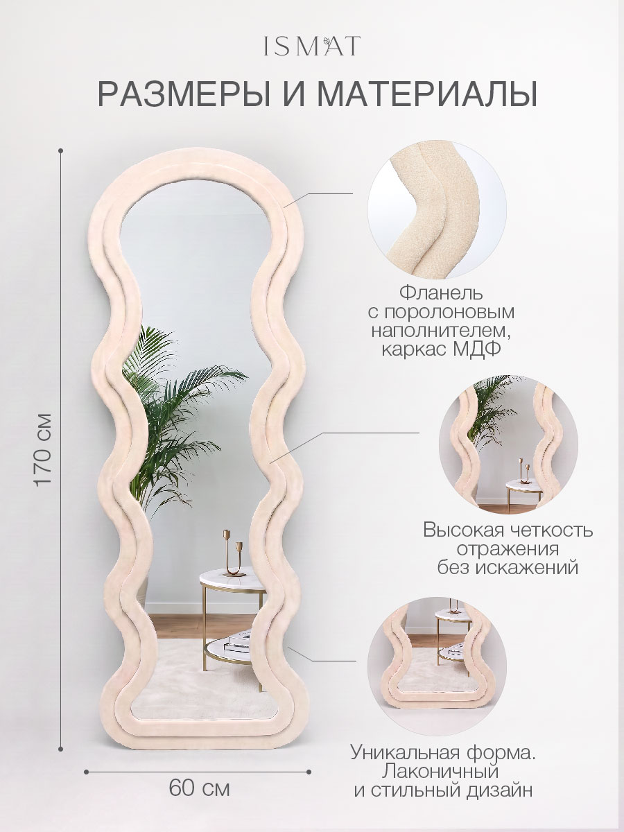 Интерьерное большое декоративное зеркало. Настенное. Напольное. Высота 170см